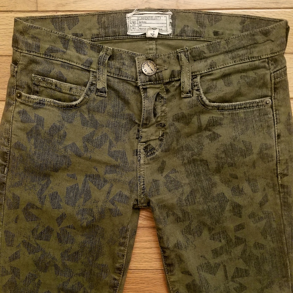 Current/Elliott The Stiletto Skinny Jeans 24 Army Green Camo Python Print Crop - Picture 3 of 8